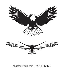 
flying hunting bald eagle black silhouette illustration design.