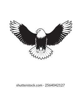 
flying hunting bald eagle black silhouette illustration design.