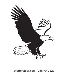 
flying hunting bald eagle black silhouette illustration design.