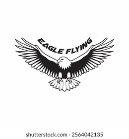 
flying hunting bald eagle black silhouette illustration design.