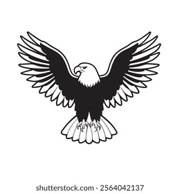 
flying hunting bald eagle black silhouette illustration design.