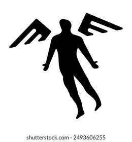 Flying icarus character, glyph style icon 