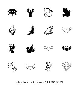Flying icon. collection of 16 flying filled and outline icons such as eagle, bird, heart angel wings, angel, ufo, satellite. editable flying icons for web and mobile.
