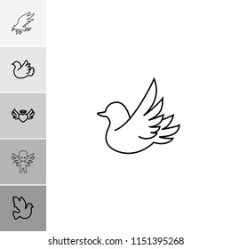 Flying icon. collection of 6 flying outline icons such as bird, heart angel wings, eagle. editable flying icons for web and mobile.