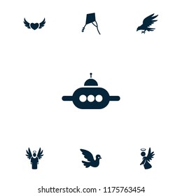 Flying icon. collection of 7 flying filled icons such as angel, eagle, bird, ufo, heart angel wings. editable flying icons for web and mobile.