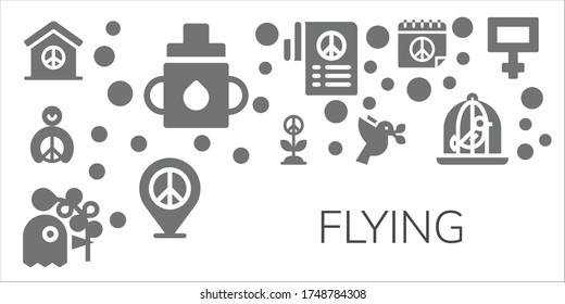 conjunto de iconos de vuelo. 11 íconos voladores rellenos. Incluidos los íconos de paz, alimentador, paloma, paloma