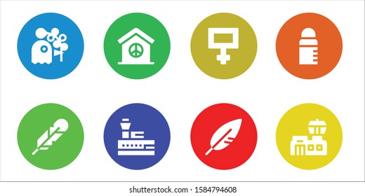 flying icon set. 8 filled flying icons.  Simple modern icons about  - Pigeon, Feather, Peace, Control tower, Feeder, Airport