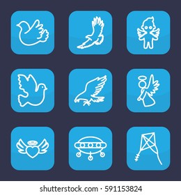 flying icon. Set of 9 outline flying icons such as eagle, heart angel wings, bird, angel, kite