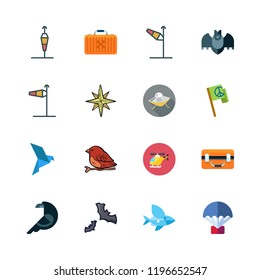 flying icon set. vector set about drone case, parachute, helicopter and flying fish icons set.