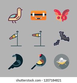 flying icon set. vector set about drone case, crow, bats and bird icons set.