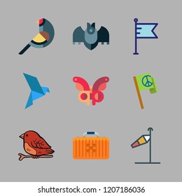 flying icon set. vector set about bird, wind sign, butterfly and drone case icons set.