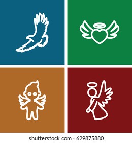 Flying icons set. set of 4 flying outline icons such as eagle, heart angel wings