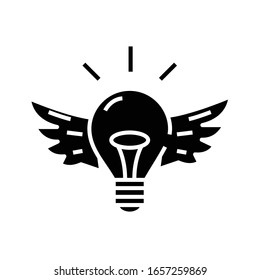 Flying idea black icon, concept illustration, vector flat symbol, glyph sign.
