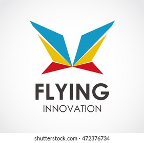 Flying of innovation abstract vector and logo design or template wing business icon of company identity symbol concept