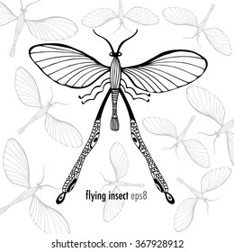 Flying insect with group of small insects