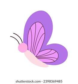 Flying insects, monarch butterfly, creative vintage fill for various designs. Pink and purple butterflies isolated on a white background in flat style.