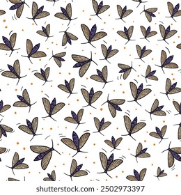 Flying insects seamless pattern with moths