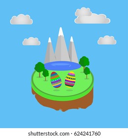 Flying island with egg easter- paper cut design