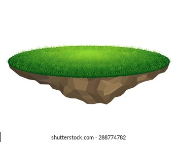 Flying island with grass, vector backdrop element