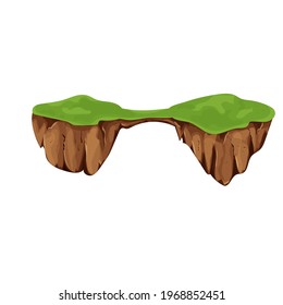  Flying Island with ground and grass isolated on white background, detailed in cartoon style. Ui game assets, background for location, element. Fantasy piece of earth.