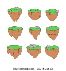 Flying island icon collection. flat style elements. cartoon isolated illustration