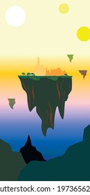 Flying islands with castles and nature