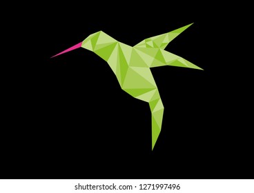 Flying isolated humming bird triangle polygon style colorful vector. - Vector									
