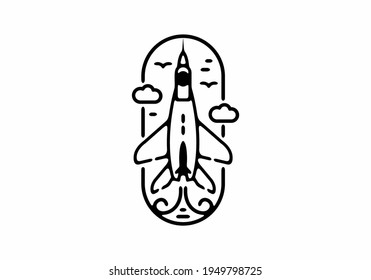 Flying jet black and white illustration tattoo design