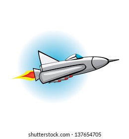 Flying jet fighter with missile. Vector illustration of war plane in sky