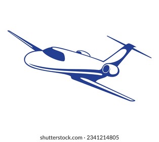 Flying jet plane illustration, isolated on white background.