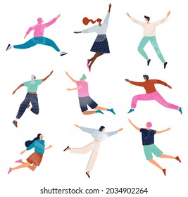 Flying and jumping  free people illustration. the concept of moving forward, development, freedom