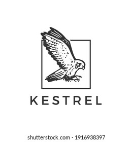 Flying Kestrel Bird Square Logo Vector Icon Illustration