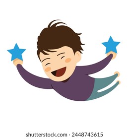 Flying kid vector illustration isolated in white back ground