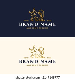 Flying King Lion Monoline Logo Template