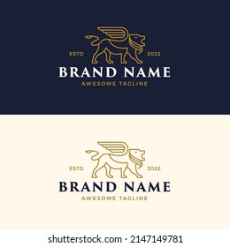 Flying King Lion Monoline Logo Template