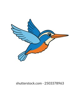 Flying kingfisher cartoon vector illustration on white background, perfect for clipart.