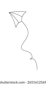 Uma pipa voadora. Ilustração gráfica abstrata, preto e branco desenho de linha única, desenhado à mão. Um elemento para celebração, lazer, entretenimento, decoração, design, vetor