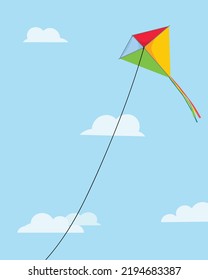 Flying a kite i flying against a blue sky. Wind kite vector illustration