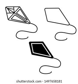 Flying kite black line icon set vector illustration.