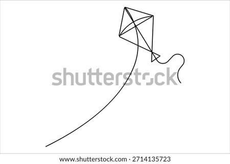 Flying kite continuous one line art drawing of outline vector minimalist illustration