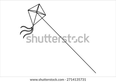 Flying kite continuous one line art drawing of outline vector minimalist illustration