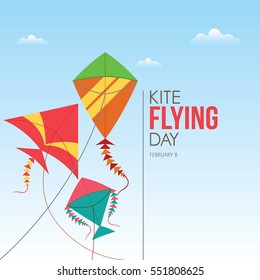 Flying Kite Day Vector Illustration.