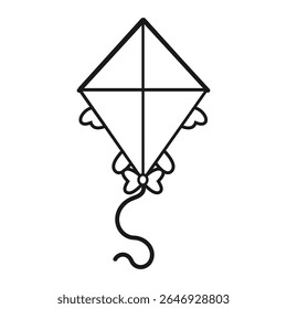 Flying kite, fun summer outdoor toy beach coloring page vector illustration isolated on white background

