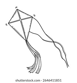 Flying kite hand drawn doodle. Vector sketch illustration of kite isolated on white background
