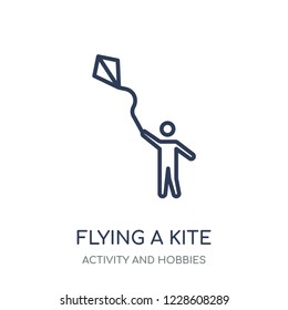 flying a kite icon. flying a kite linear symbol design from Activity and Hobbies collection. Simple outline element vector illustration on white background.