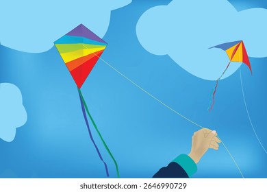 flying kite illustration art with sky view