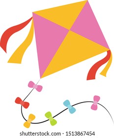 Flying kite, illustration, vector on white background.