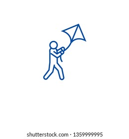Flying kite line icon concept. Flying kite flat  vector symbol, sign, outline illustration.
