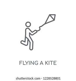flying a kite linear icon. Modern outline flying a kite logo concept on white background from Activity and Hobbies collection. Suitable for use on web apps, mobile apps and print media.