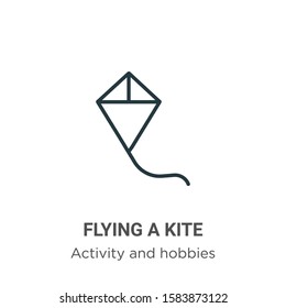 Flying a kite outline vector icon. Thin line black flying a kite icon, flat vector simple element illustration from editable activity and hobbies concept isolated on white background